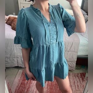 LOFT Blue Ruffle Sleeve Dress